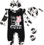 GRNSHTS Baby Newborn Girl Romper Infant Letter Print Bodysuit Jumpsuit+Hat+Headband Coming Home Clothes Outfit Set